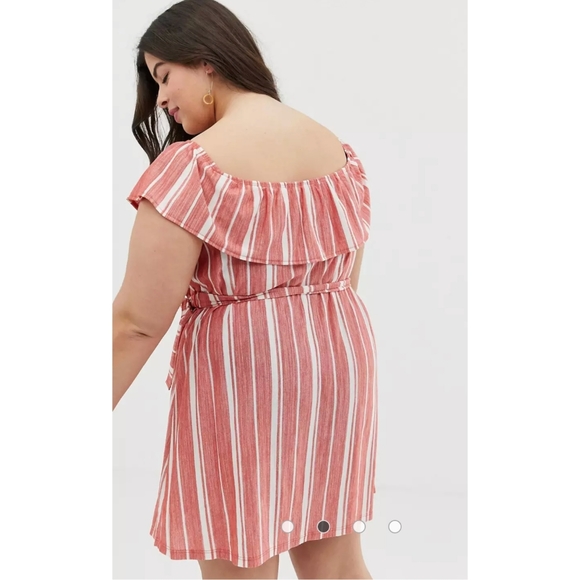 ASOS Design Curve Off-The-Shoulder Pique Stripe Sundress size US 18 (NO BELT!) - Picture 4 of 13
